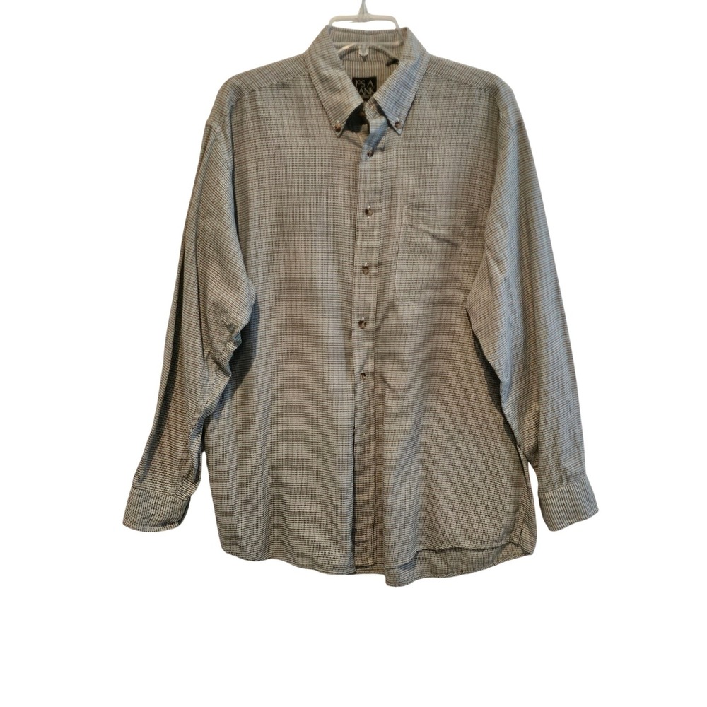 Jos. A. Bank Mens Grey‎ Teal Micro Houndstooth Button Down Shirt Long Sleeve